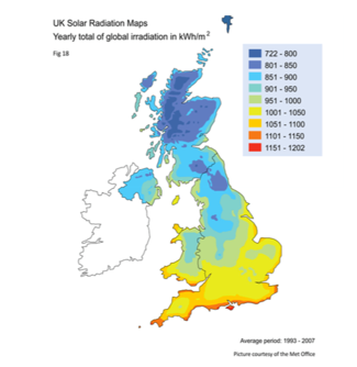 Map showing levels of Solar Radiation
